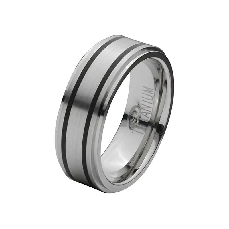 INOX Titanium 8mm Band with Two Black Rubber Lines - Click Image to Close
